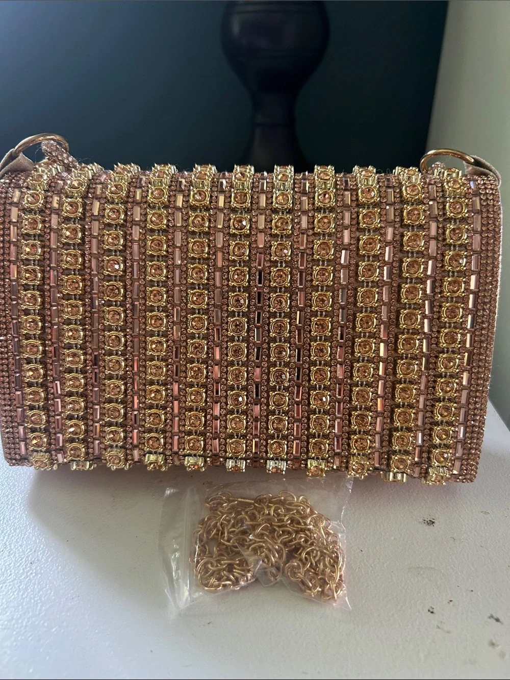 Embellished Rose Gold Beaded Evening Clutch